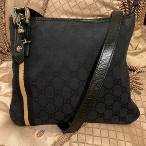 Authentic Gucci Jolicoeur Black GG Messenger  Bag
